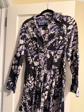 Anthropologie Black and Lavender Floral Long Sleeve Dress SIZE SMALL
